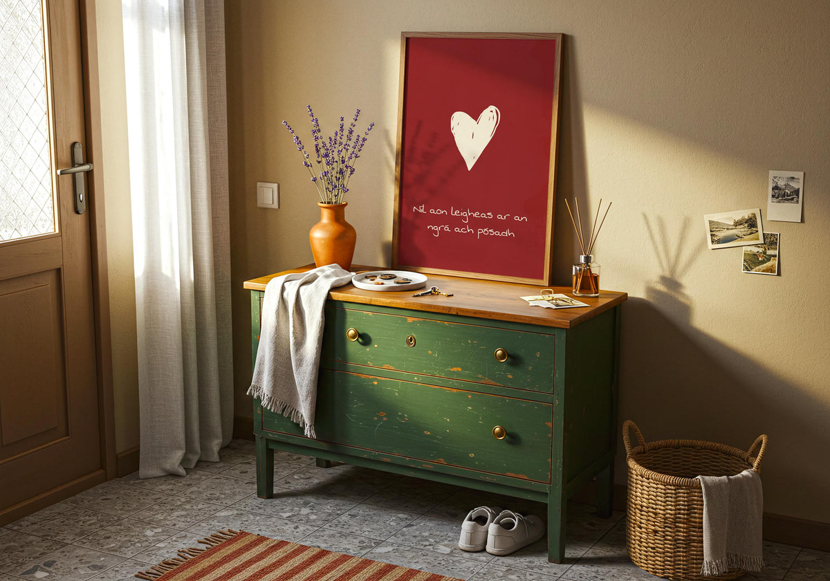 Níl aon leigheas ar an ngrá red heart Irish print – wall mockup 1