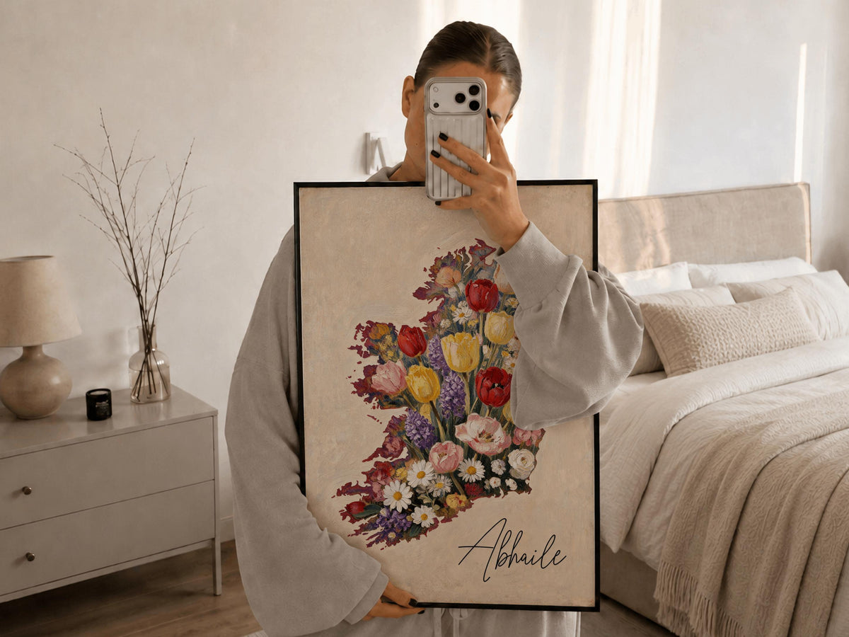Abhaile floral map of Ireland print – wall mockup 5