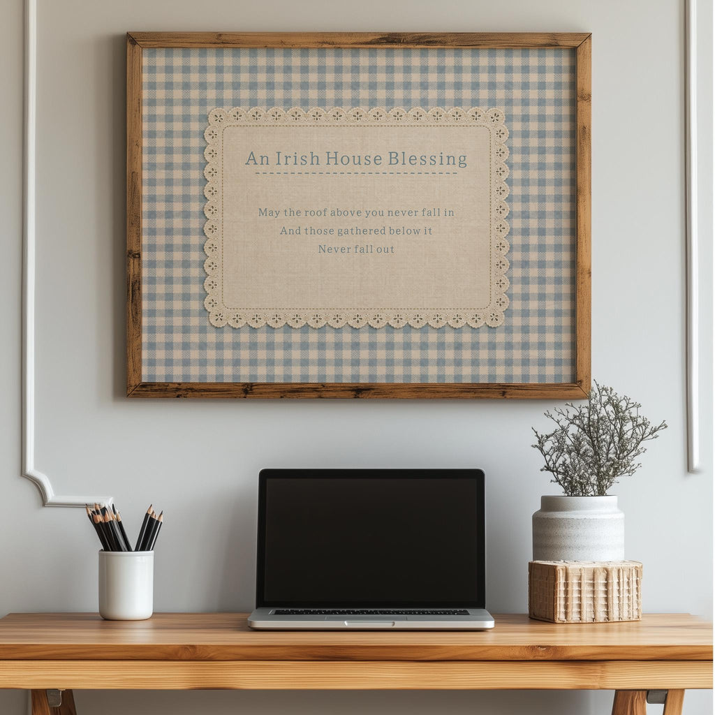Irish House Blessing gingham lace Irish print – wall mockup 4