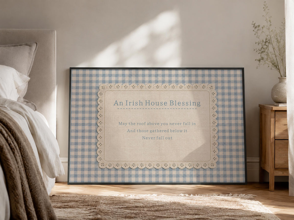 Irish House Blessing gingham lace Irish print – wall mockup 7