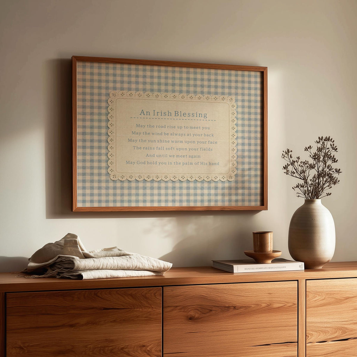 Irish Blessing blue gingham Irish print – wall mockup 1