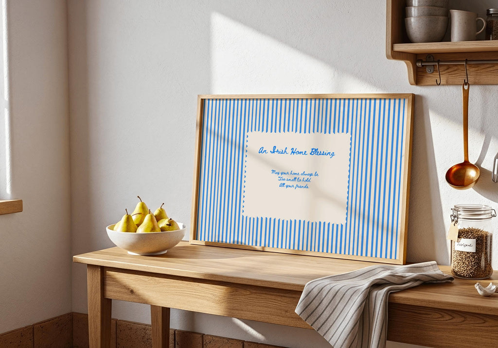 Blue Border Irish Blessing Irish print – room mockup 1