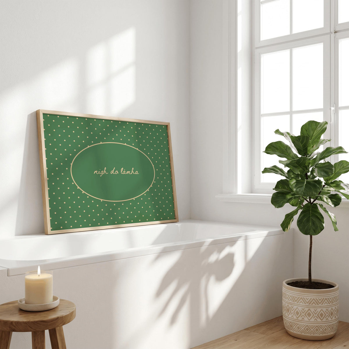 Nigh Do Lámha green cream Irish print – wall mockup 5
