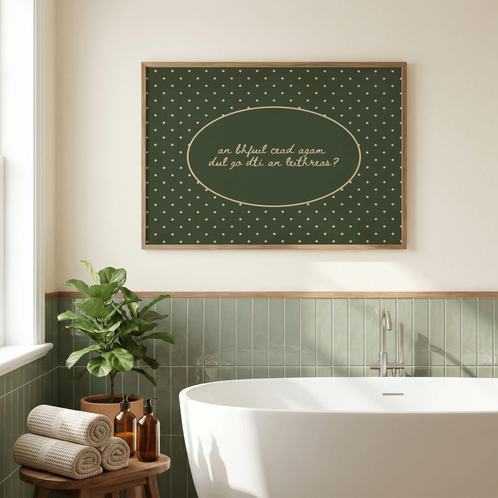 Gaeilge polka dot bathroom Irish print – wall mockup 2