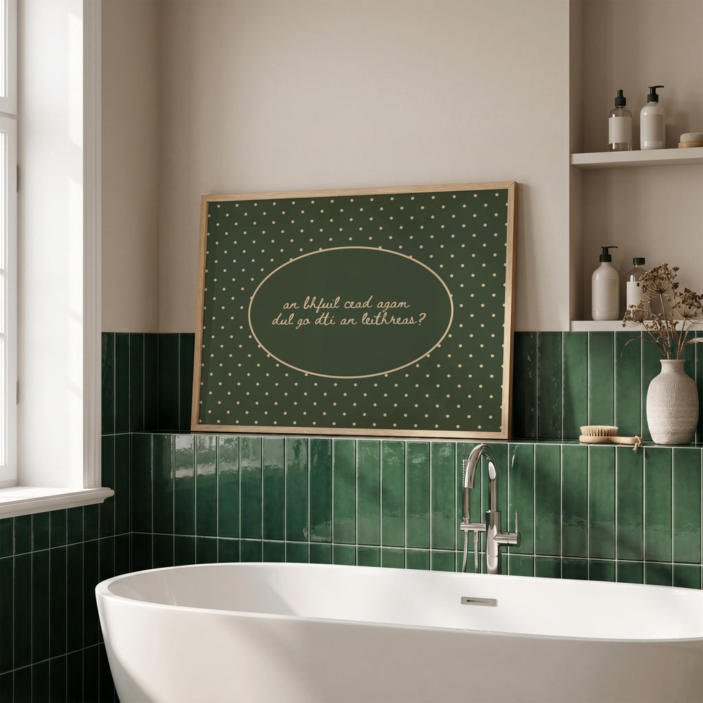 Gaeilge polka dot bathroom Irish print – wall mockup 3
