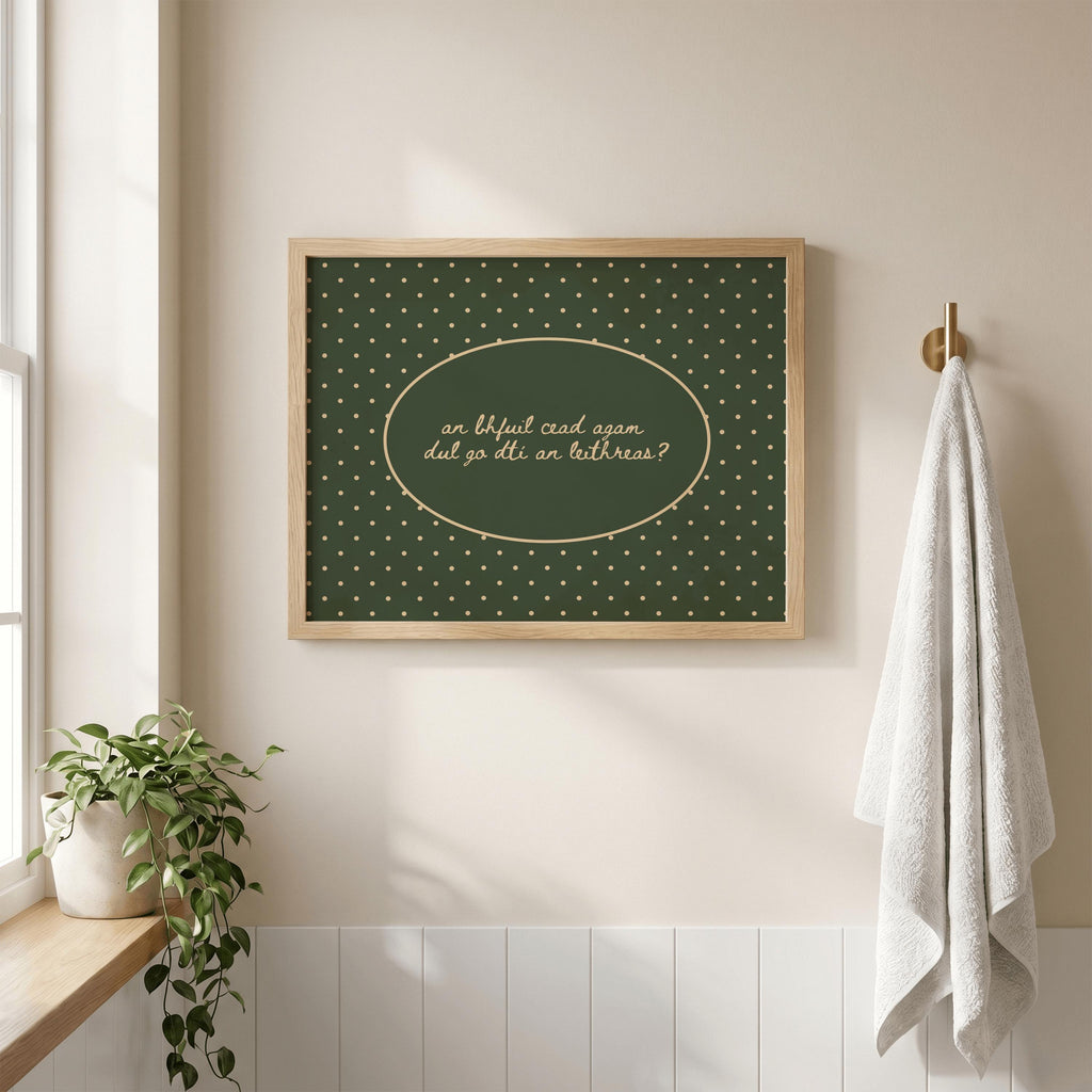Gaeilge polka dot bathroom Irish print – wall mockup 4