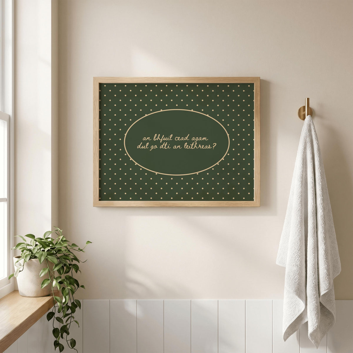 Gaeilge polka dot bathroom Irish print – wall mockup 4