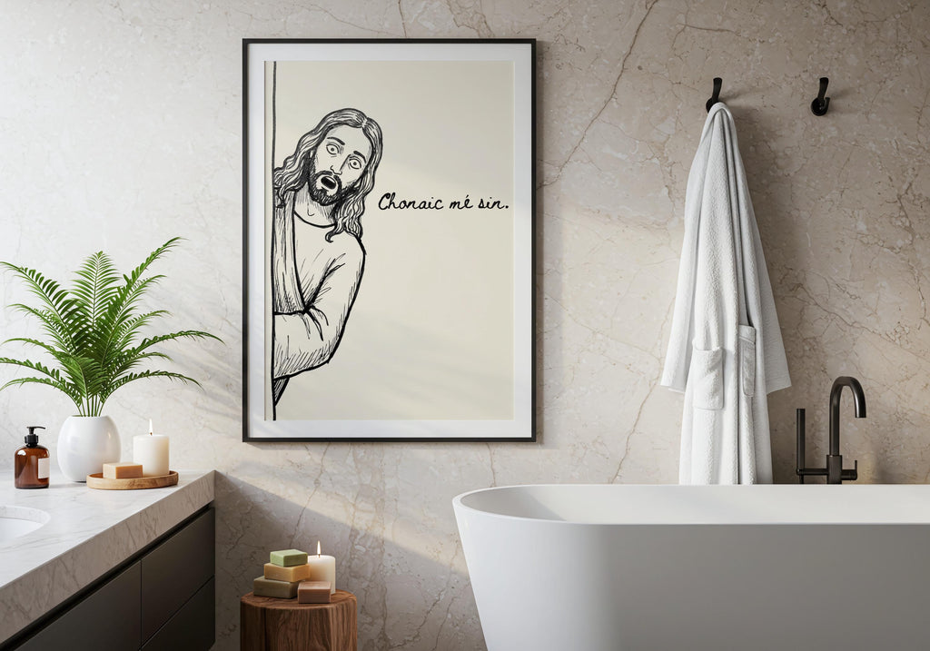 Chonaic mé sin black ink Irish print – wall mockup 2