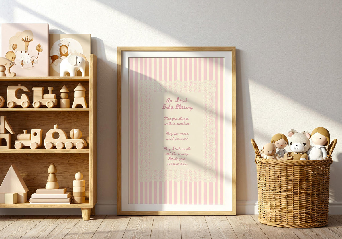 Irish Baby Blessing Pink Irish print – wall mockup 4
