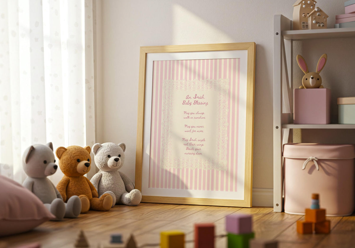 Irish Baby Blessing Pink Irish print – wall mockup 5
