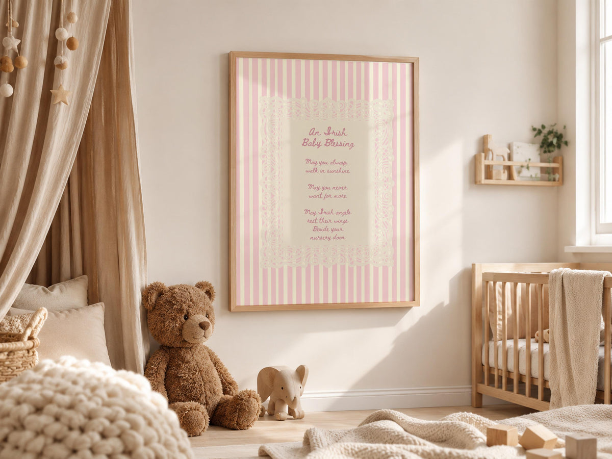 Irish Baby Blessing Pink Irish print – wall mockup 1