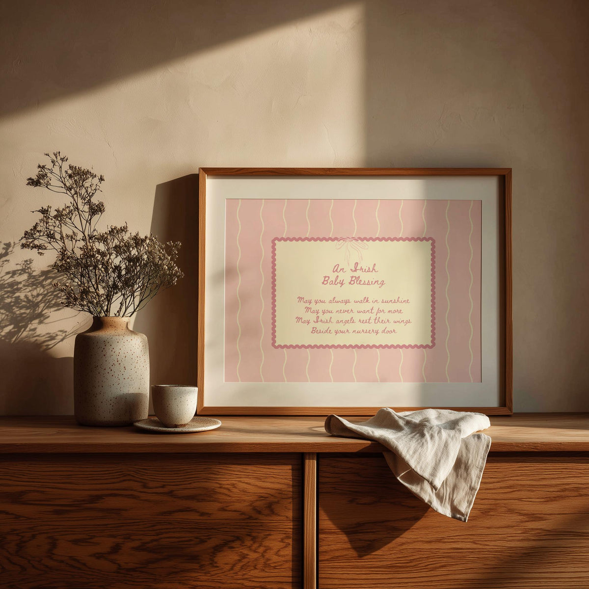 Irish baby blessing pink poem Irish print – wall mockup 2