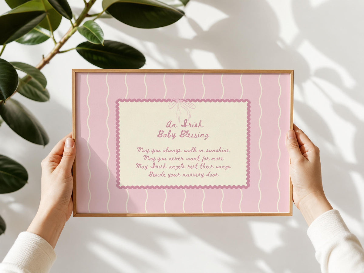 Irish baby blessing pink poem Irish print – wall mockup 3