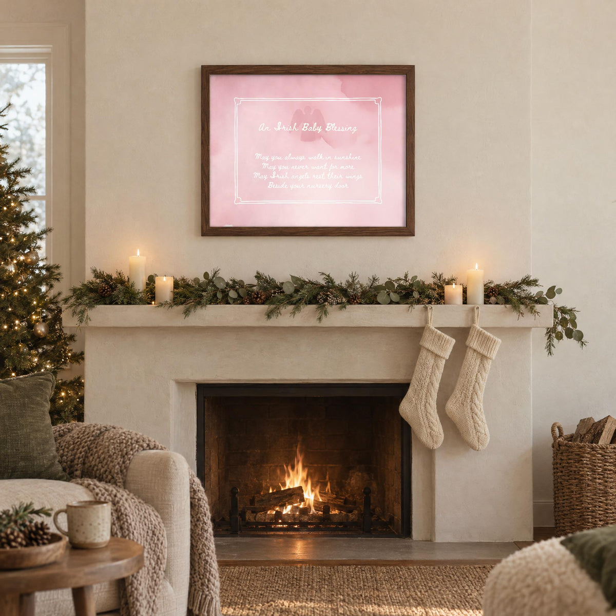Irish baby blessing blush watercolour Irish print – wall mockup 2