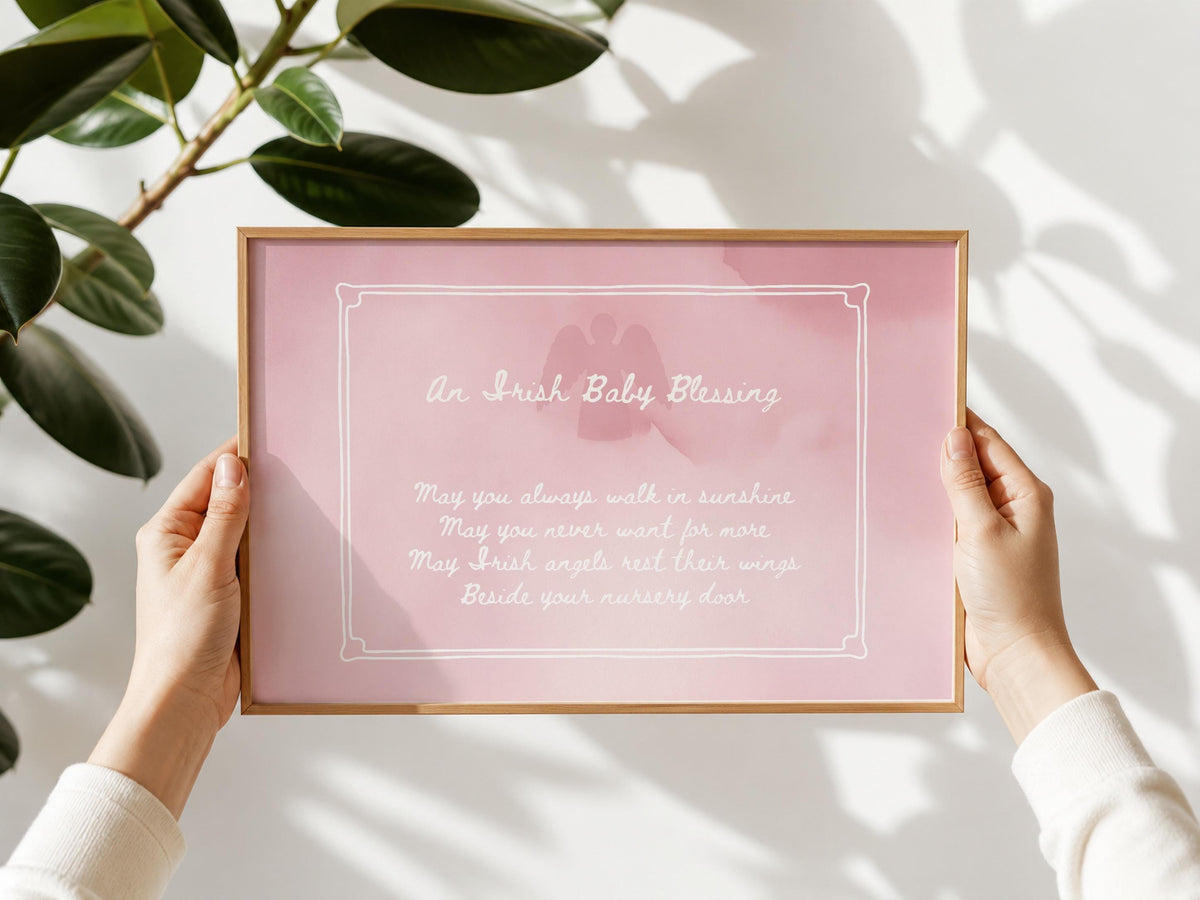 Irish baby blessing blush watercolour Irish print – wall mockup 5