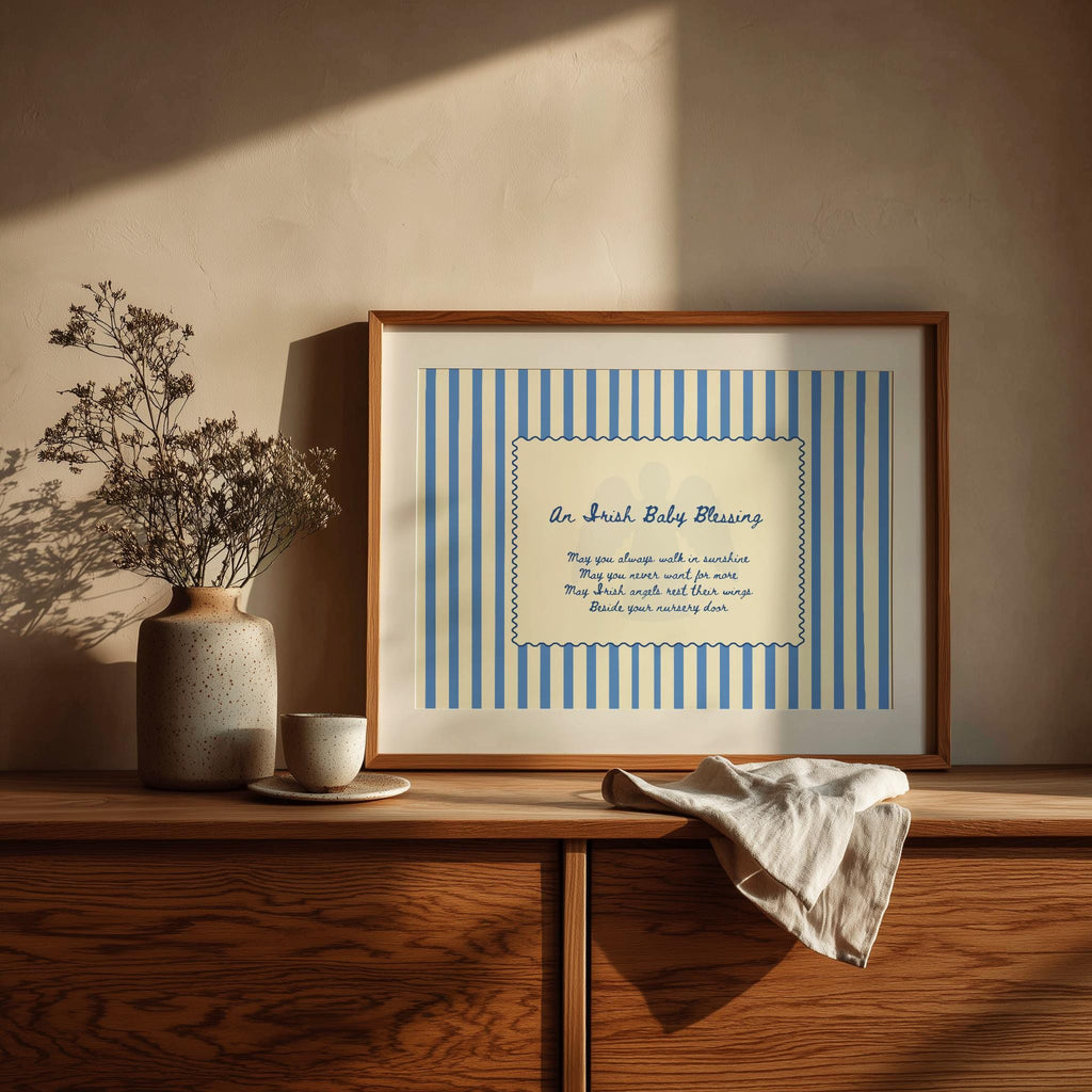 Irish baby blessing blue stripe Irish print – wall mockup 3