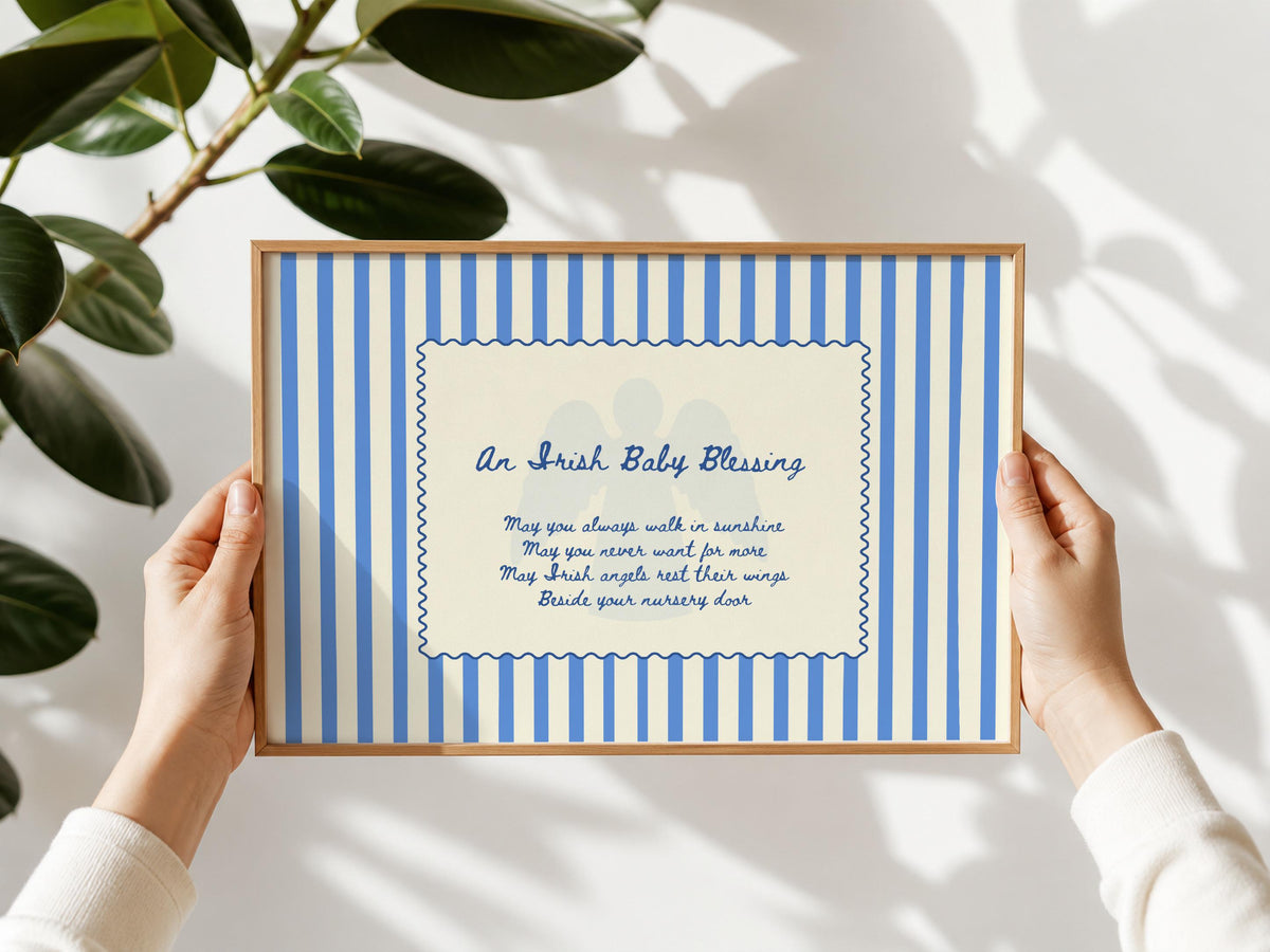 Irish baby blessing blue stripe Irish print – wall mockup 5