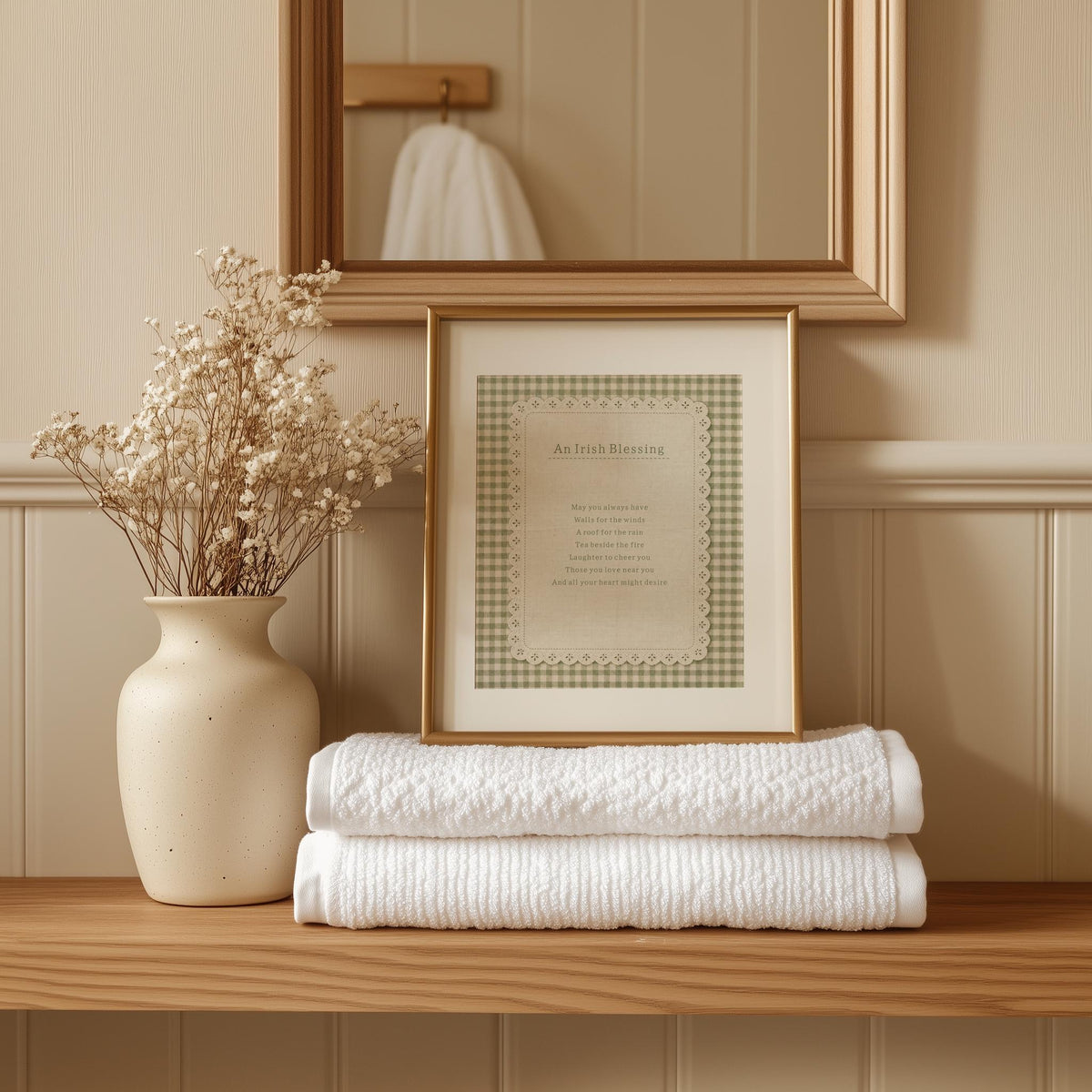 Irish House Blessing sage gingham Irish print – wall mockup 5