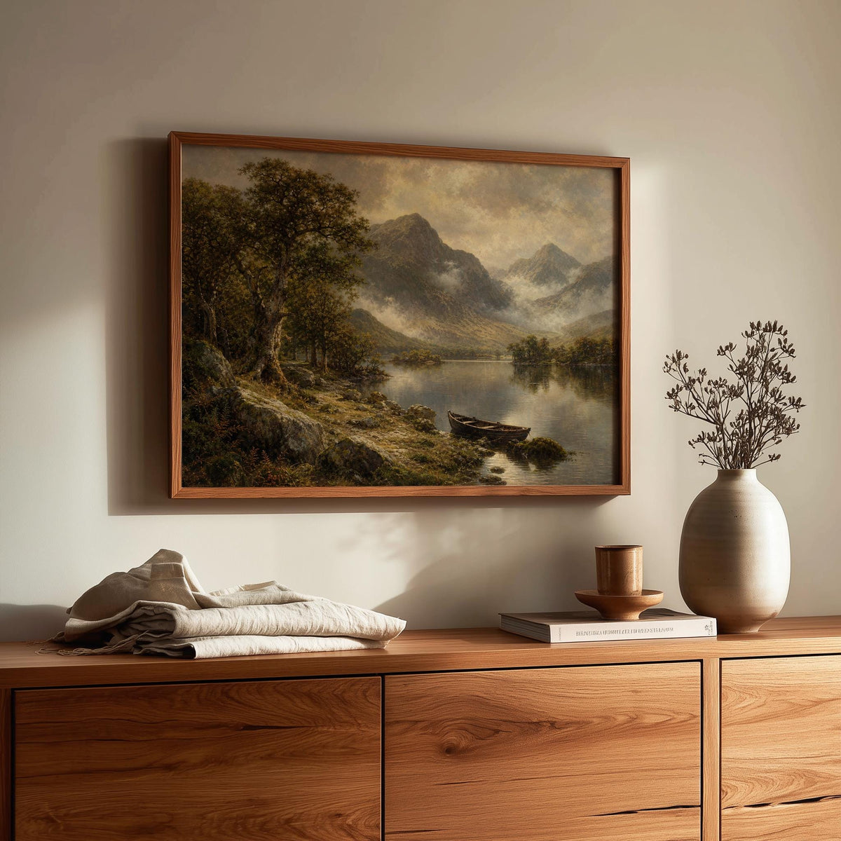 Killarney lake rowboat oil painting Irish print – wall mockup 1