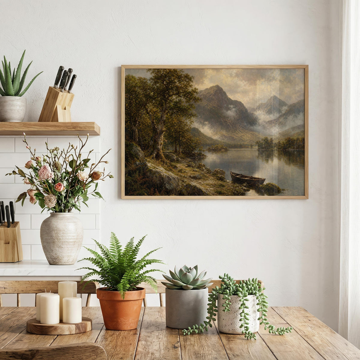 Killarney lake rowboat oil painting Irish print – wall mockup 3