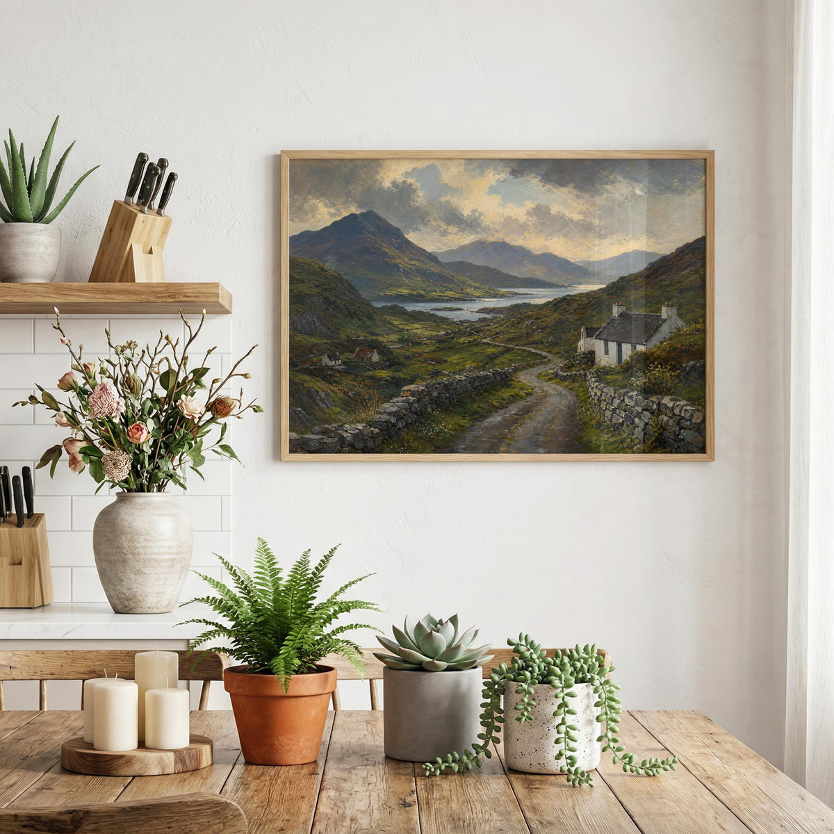 Irish valley and lake oil painting Irish print – wall mockup 4