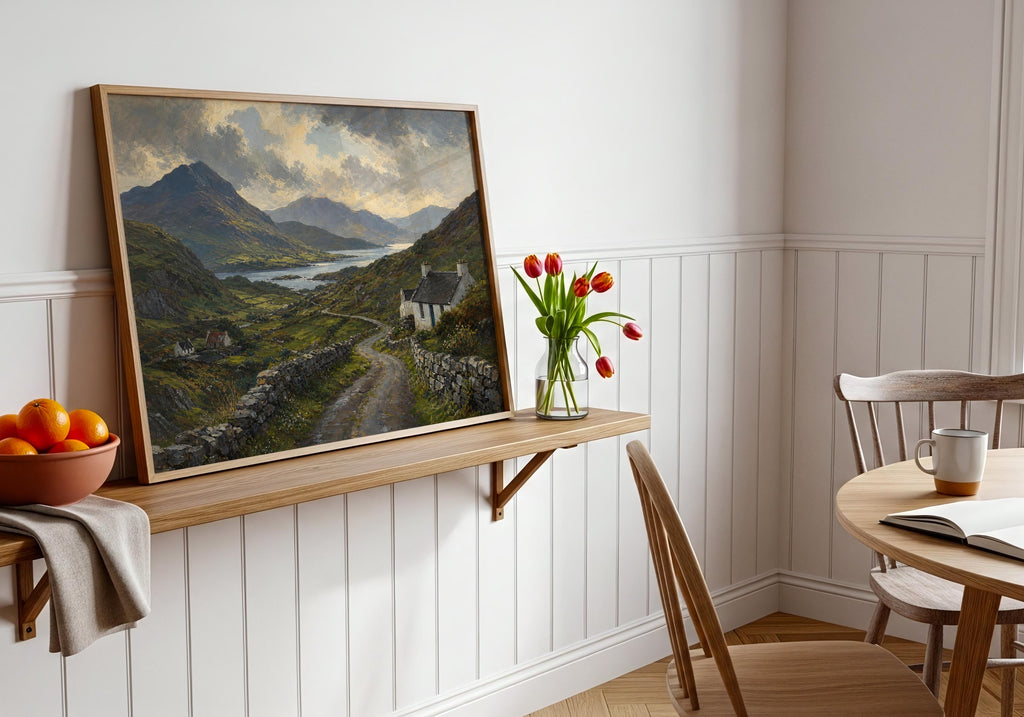 Irish valley and lake oil painting Irish print – wall mockup 6