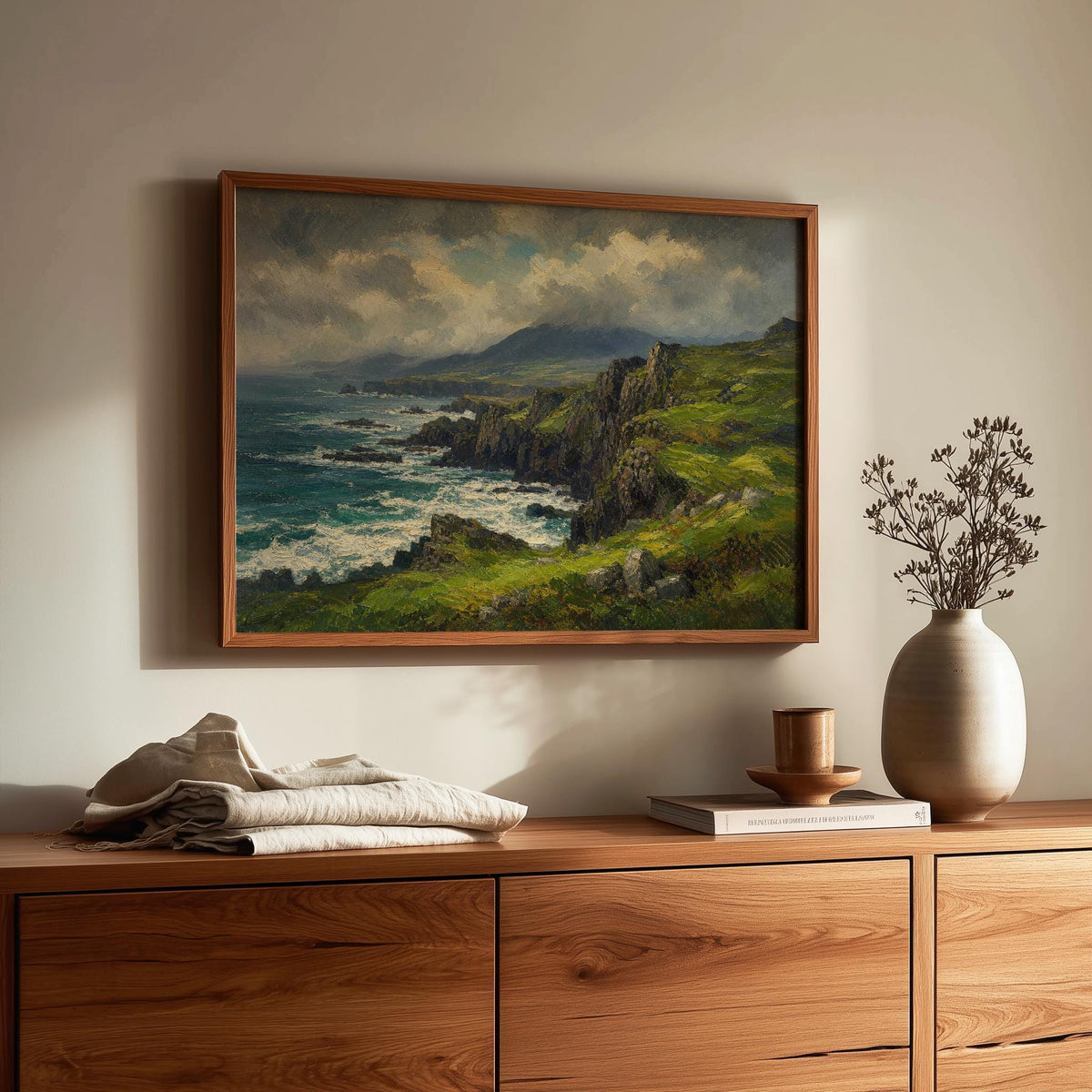 Donegal coast oil painting Irish print – wall mockup 2