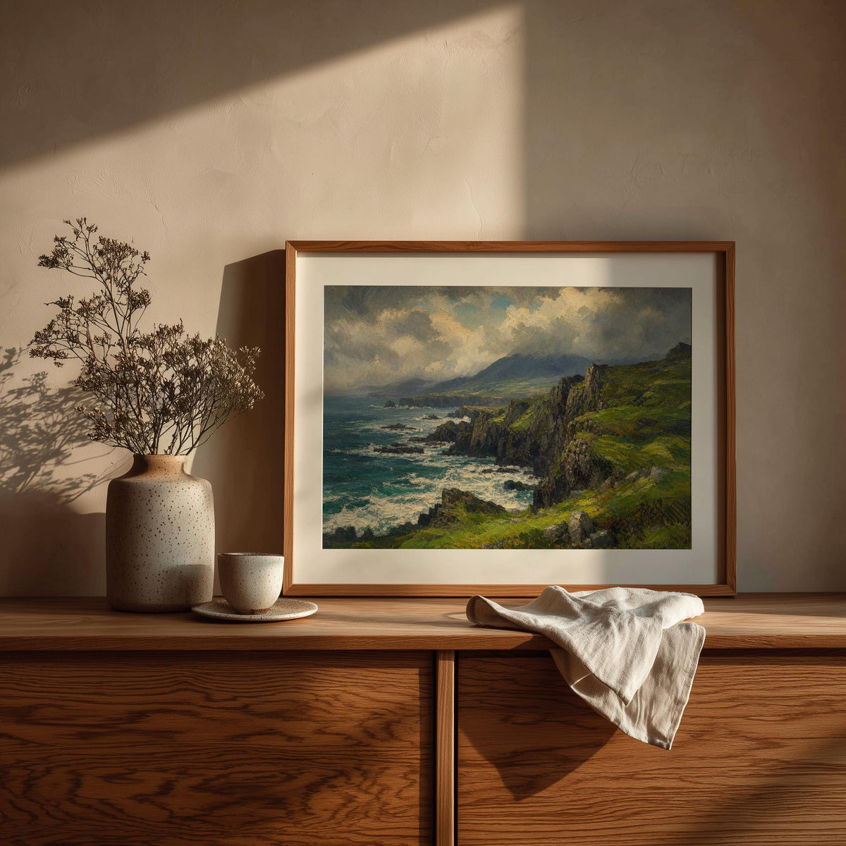 Donegal coast oil painting Irish print – wall mockup 4