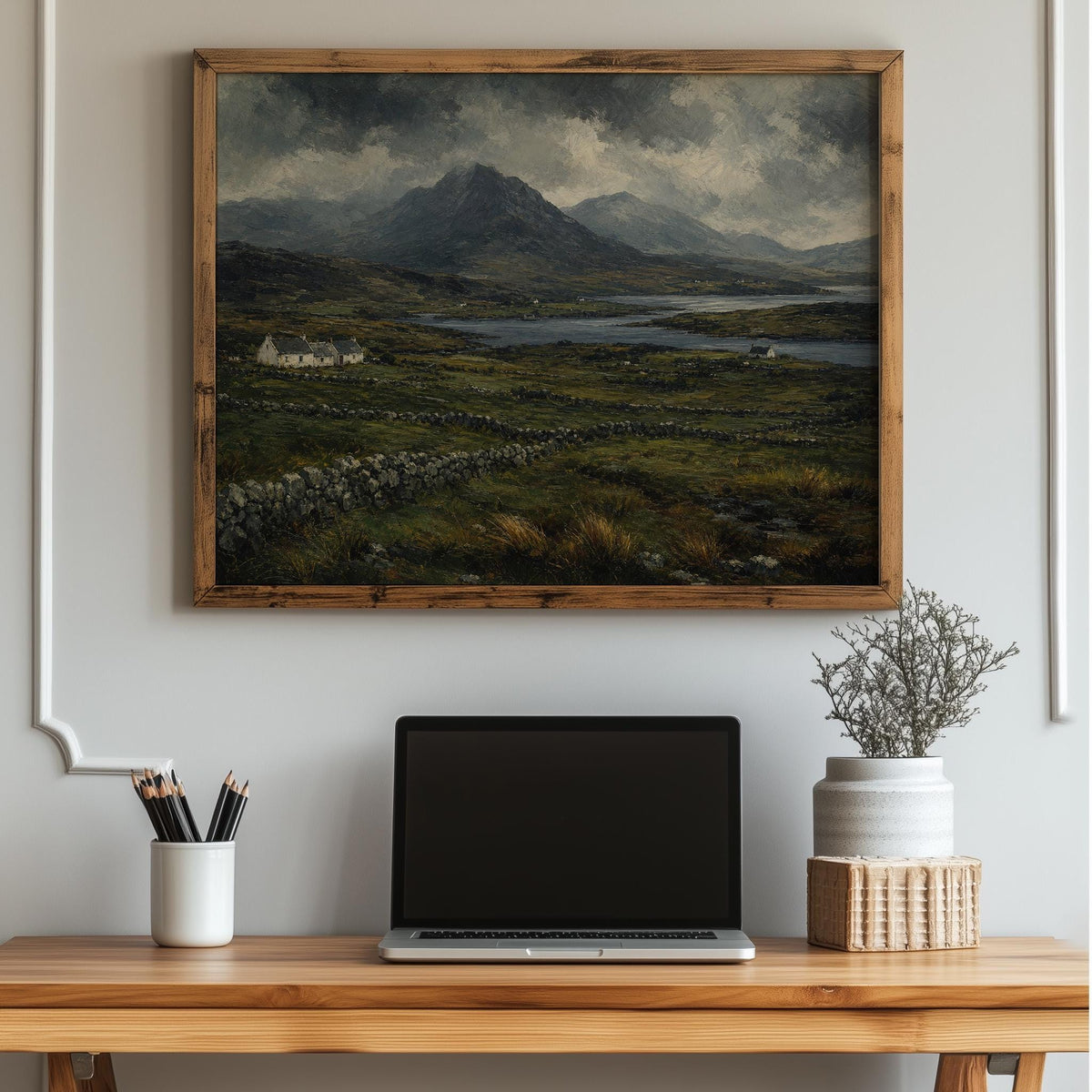 Connemara landscape oil painting Irish print – wall mockup 3