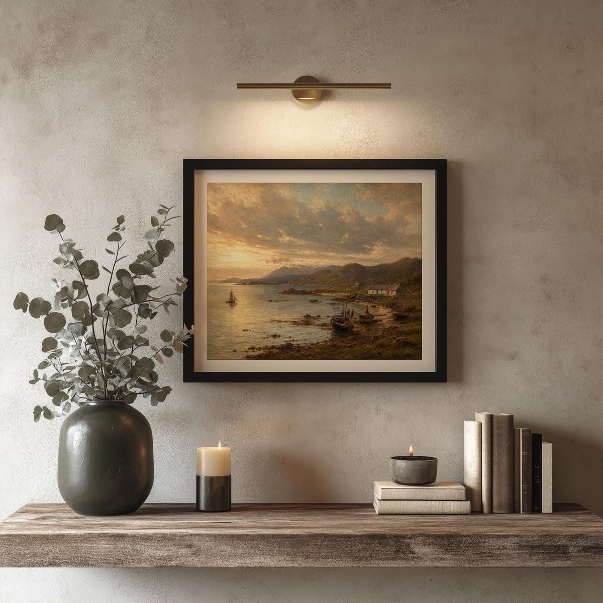 Galway Bay sailboat oil painting Irish print – wall mockup 2