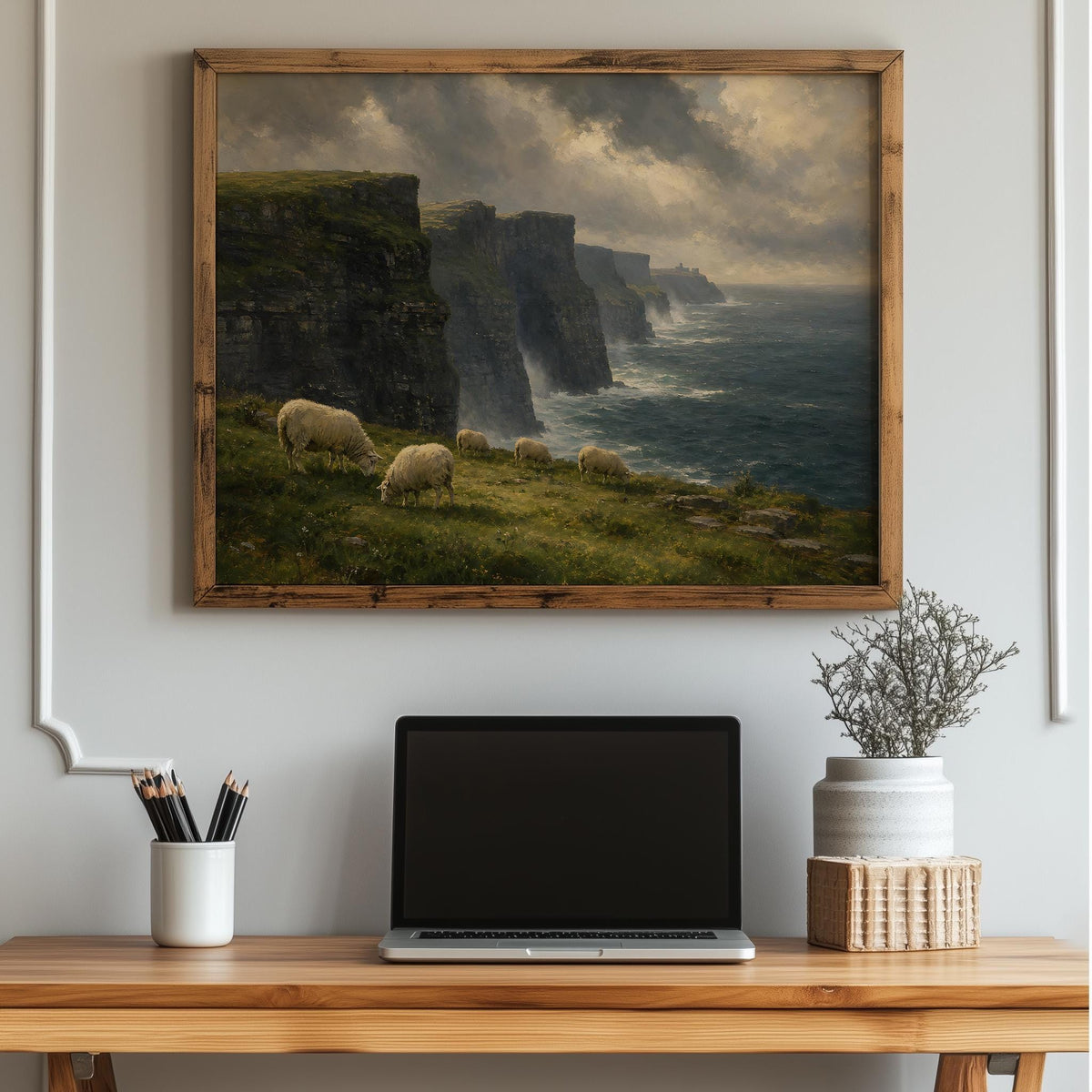 Cliffs of Moher Sheep Landscape Irish print – wall mockup 4