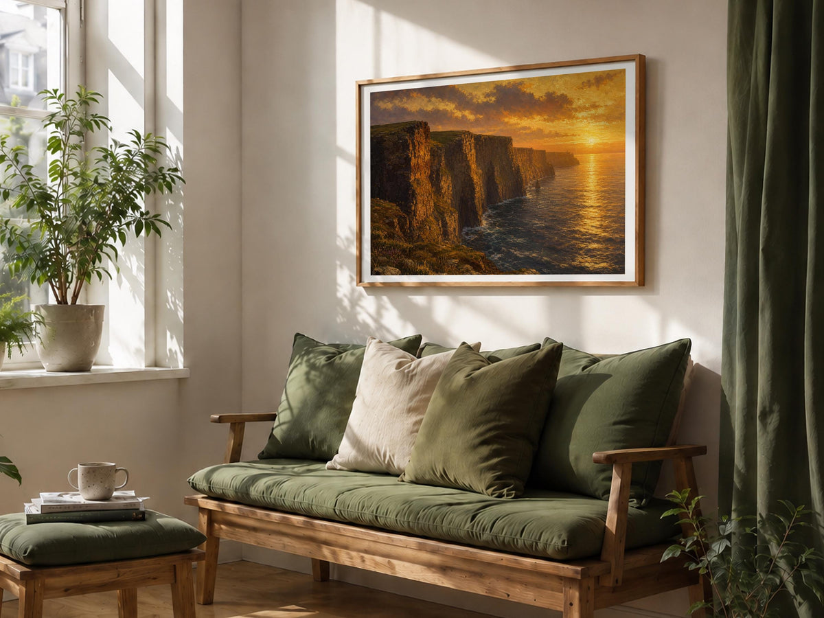 Cliffs of Moher sunset oil painting Irish print – wall mockup 6