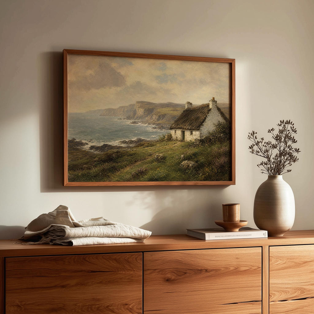 Irish Coast with Cottage Irish print – wall mockup 1