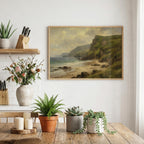 Irish beach and green cliffs oil painting Irish print – wall mockup 4