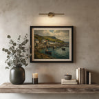 Atlantic Way fishing village oil painting Irish print – wall mockup 8