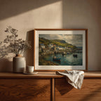 Atlantic Way fishing village oil painting Irish print – wall mockup 7