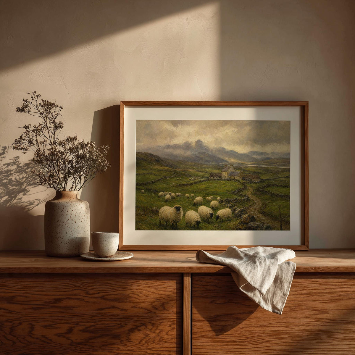 Stone cottage valley Irish print – mockup 4