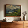 Cliffside sheep pasture oil painting Irish print – wall mockup 1