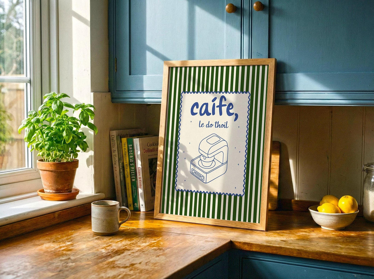 Caife le do thoil espresso machine Irish print – wall mockup 2