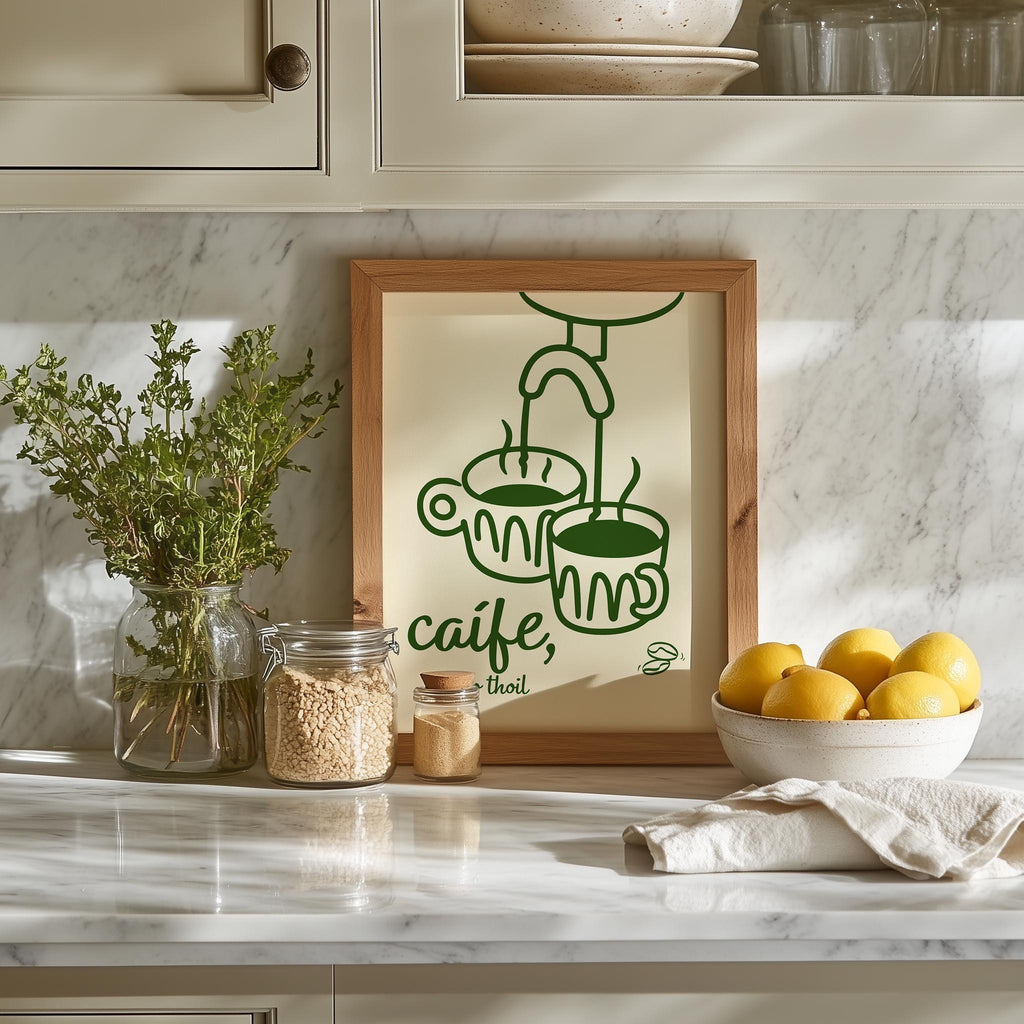 Caife le do thoil espresso cups Irish print – wall mockup 2