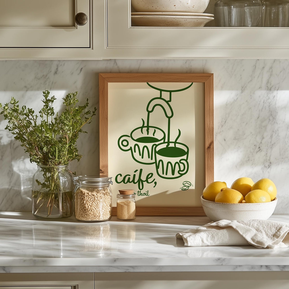 Caife le do thoil espresso cups Irish print – wall mockup 2