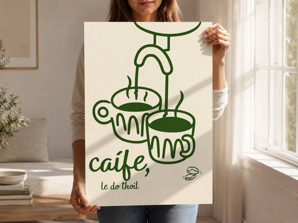 Caife le do thoil espresso cups Irish print – wall mockup 4