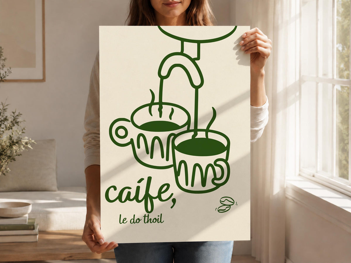 Caife le do thoil espresso cups Irish print – wall mockup 4