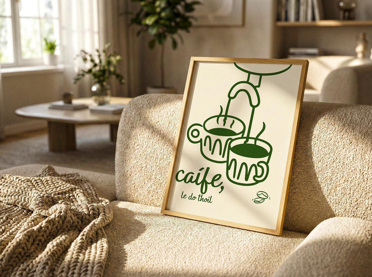 Caife le do thoil espresso cups Irish print – wall mockup 1