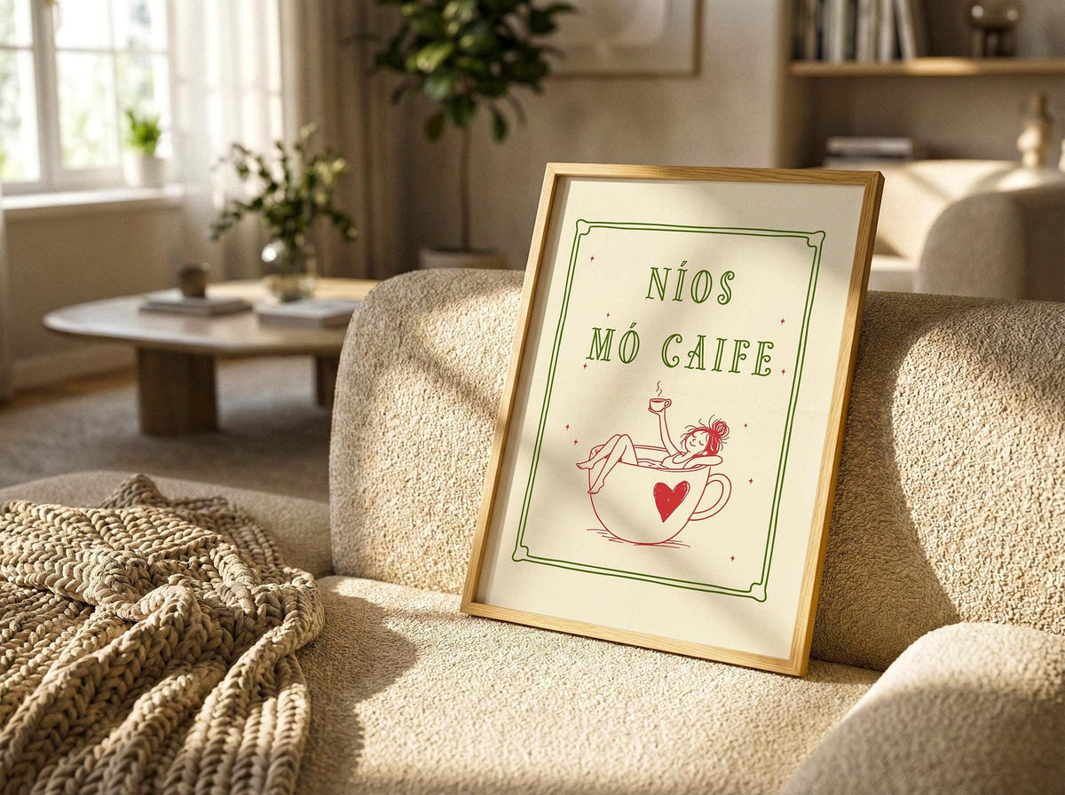 Níos Mó Caife coffee cup print – mockup 4