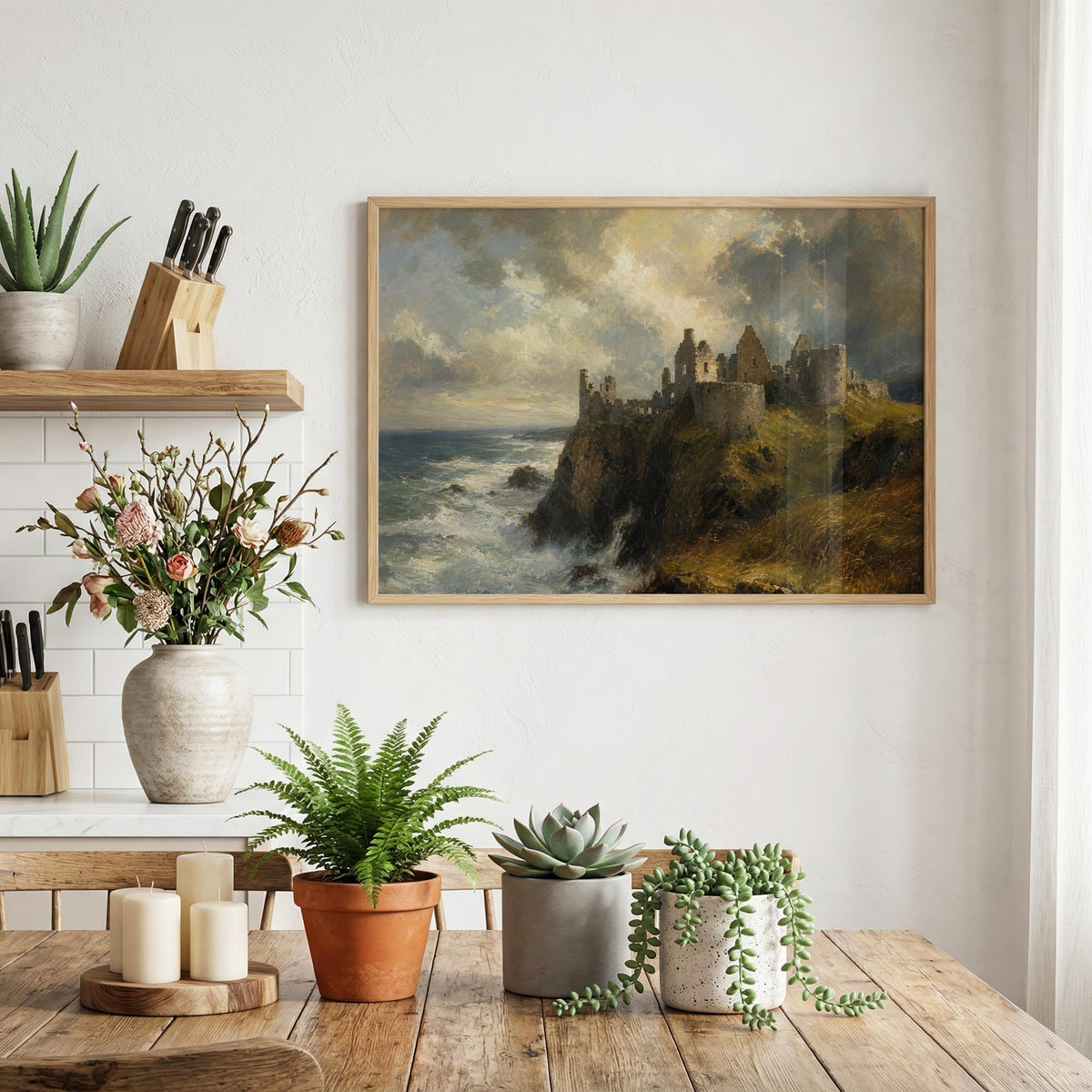 Dunluce Castle oil painting Irish print – wall mockup 3