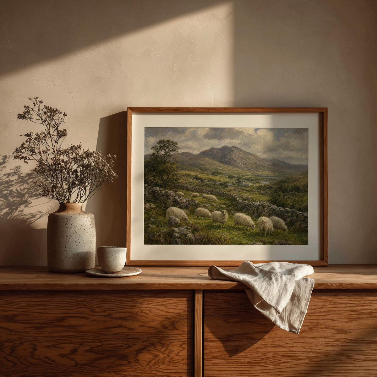 Irish sheep valley landscape Irish print – wall mockup 3