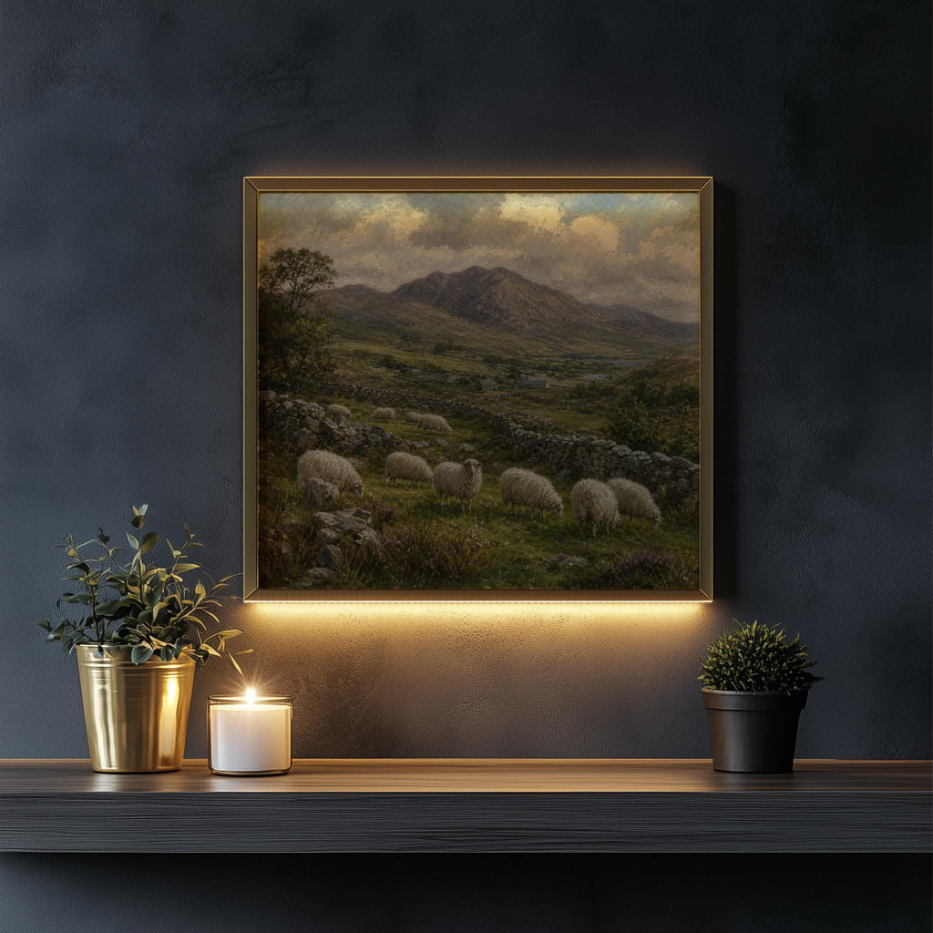 Irish sheep valley landscape Irish print – wall mockup 4