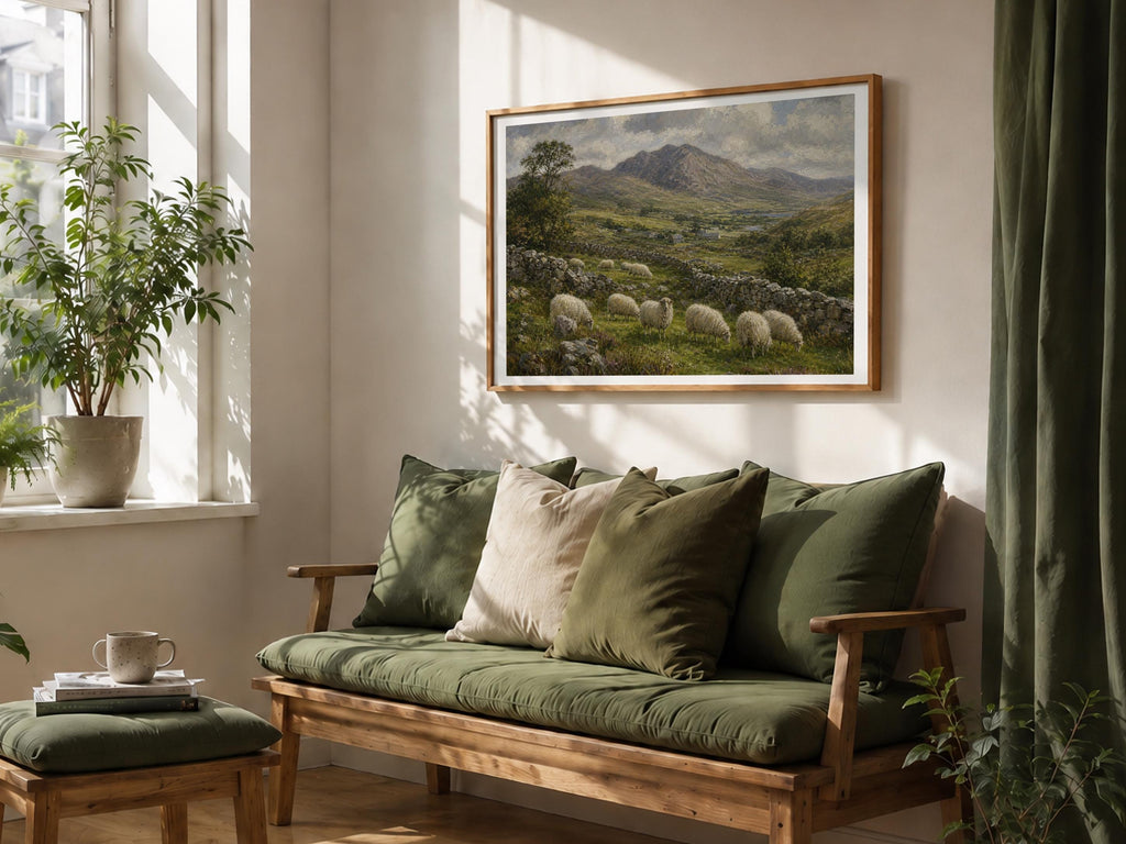 Irish sheep valley landscape Irish print – wall mockup 7