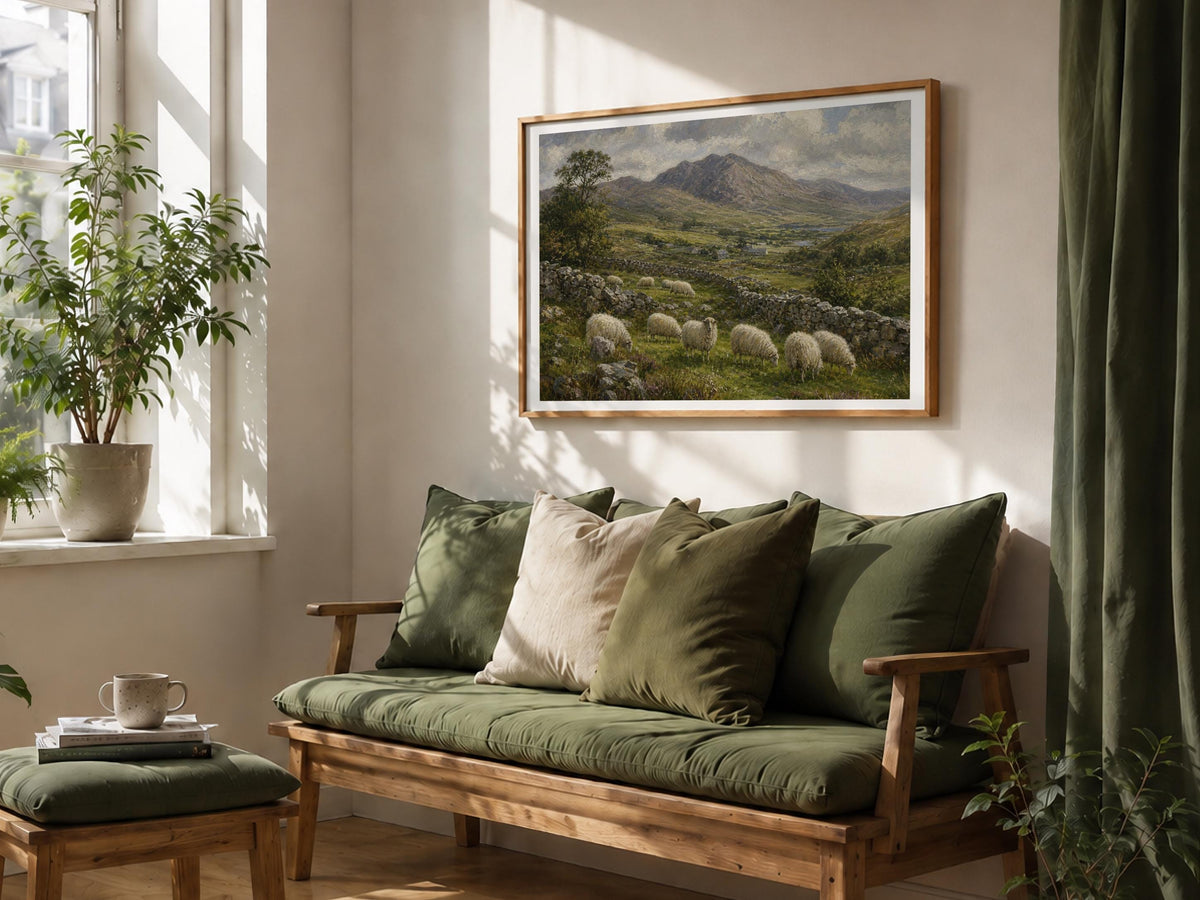 Irish sheep valley landscape Irish print – wall mockup 7